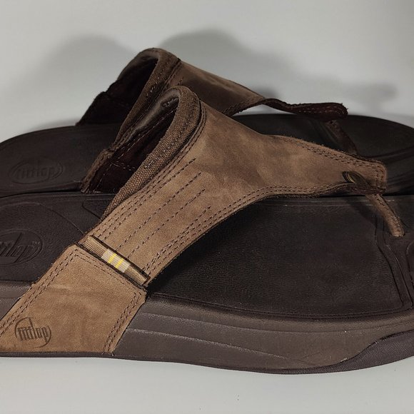 Fitflop Brown Leather Sandals Flip Flops Men's Sz 13 - Picture 4 of 10